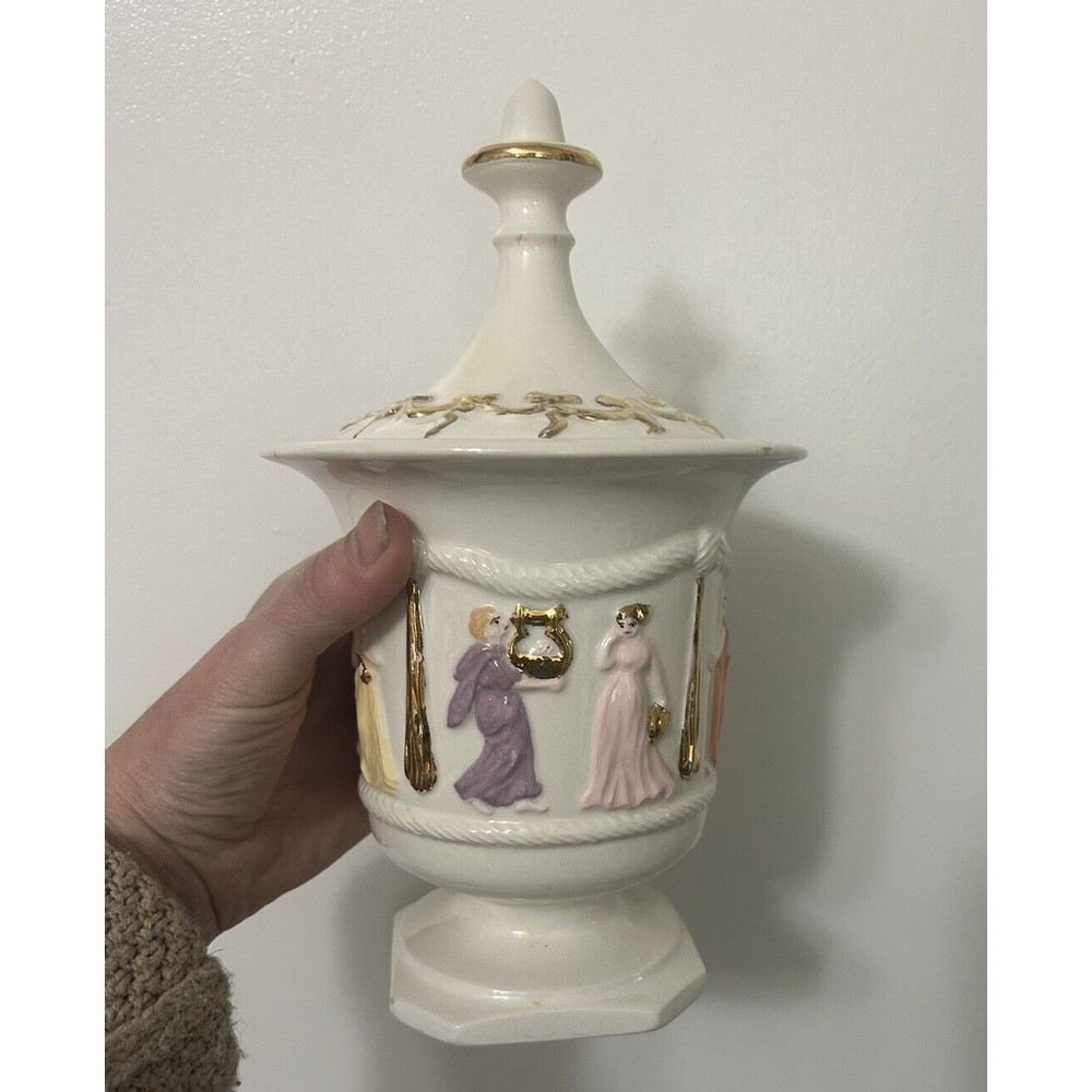 VTG Arnels Pottery Ceramic Jar Urn Vase w/ Lid Roman Greek Artist Signed 1965